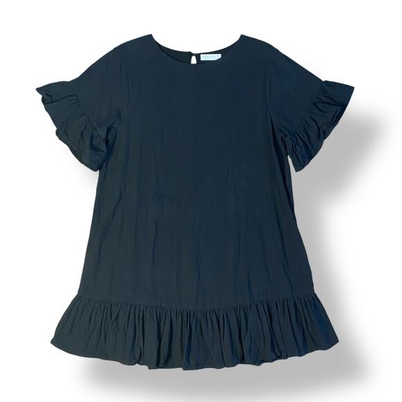 All Row Black Ruffle Hem Shift Dress Women’s Size M Cotton Linen Minimalist - Picture 1 of 7